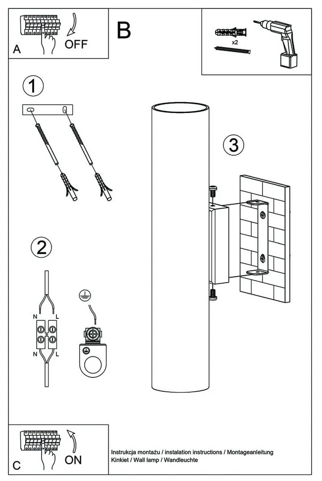 Lampada da parete nera 2 Castro - Sollux