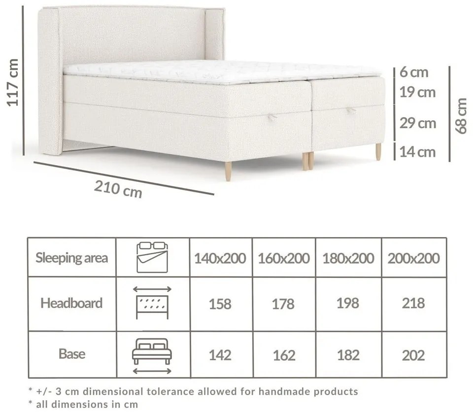 Letto boxspring grigio chiaro con spazio contenitivo 180x200 cm Monpelli - Maison de Rêve