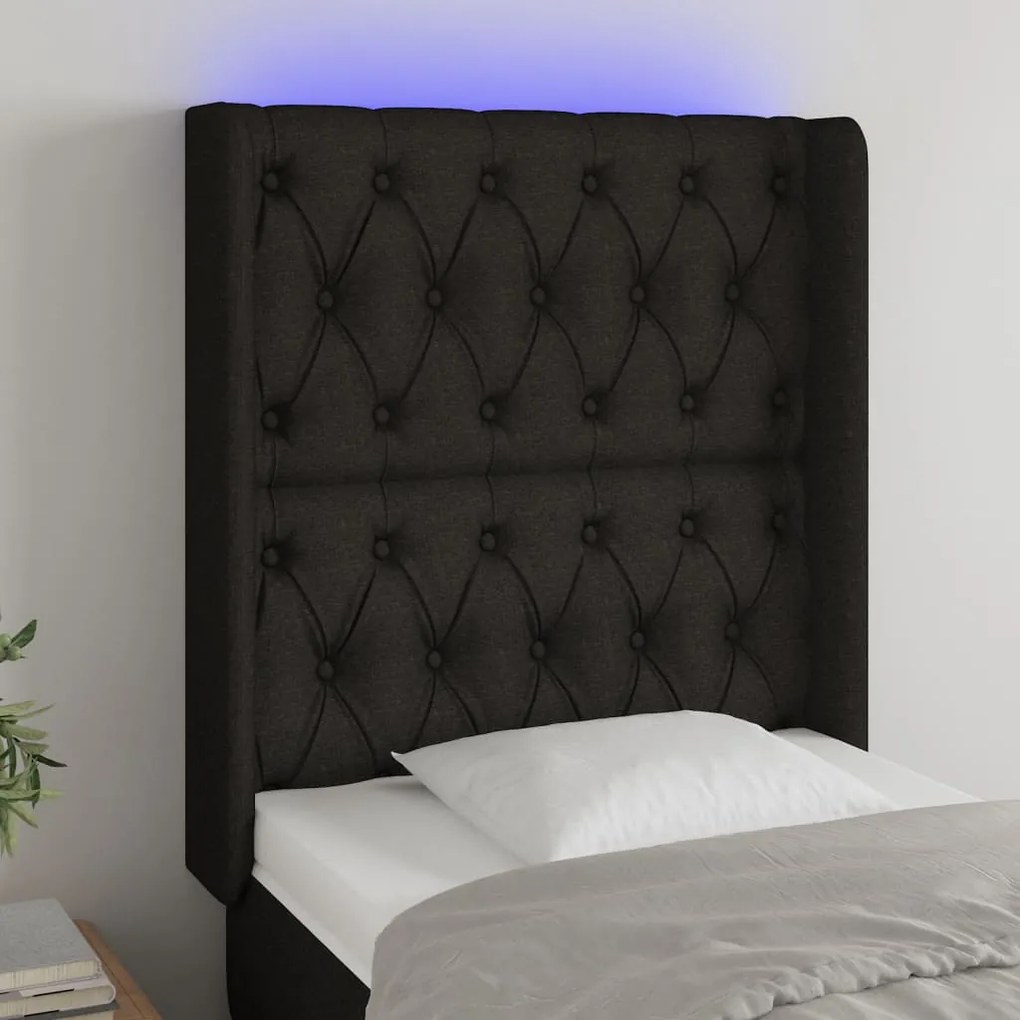 Testiera A Led Nera 83x16x118/128 Cm İn Tessuto /