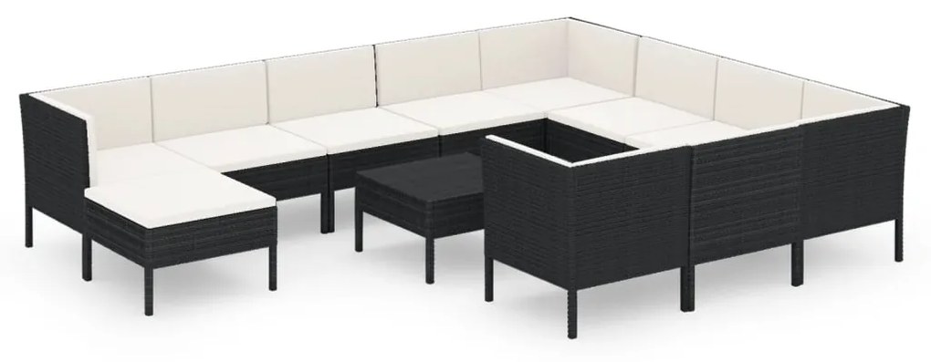 Set Divani da Giardino 12 pz con Cuscini in Polyrattan Nero