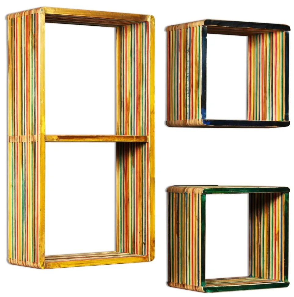 Set di mensole 3 pz in massello di teak di recupero multicolore