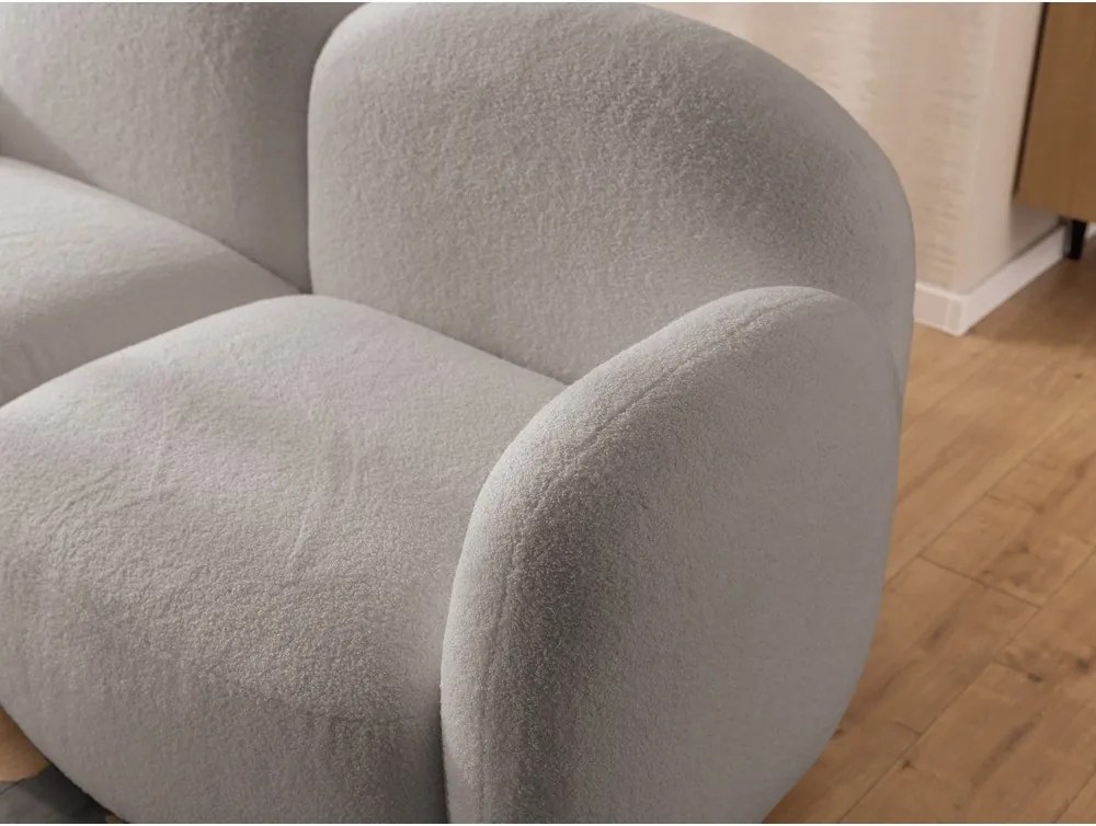 Divano angolare grigio (con penisola a sinistra/con chaise lounge) con rivestimento in bouclé Orbit – Ropez