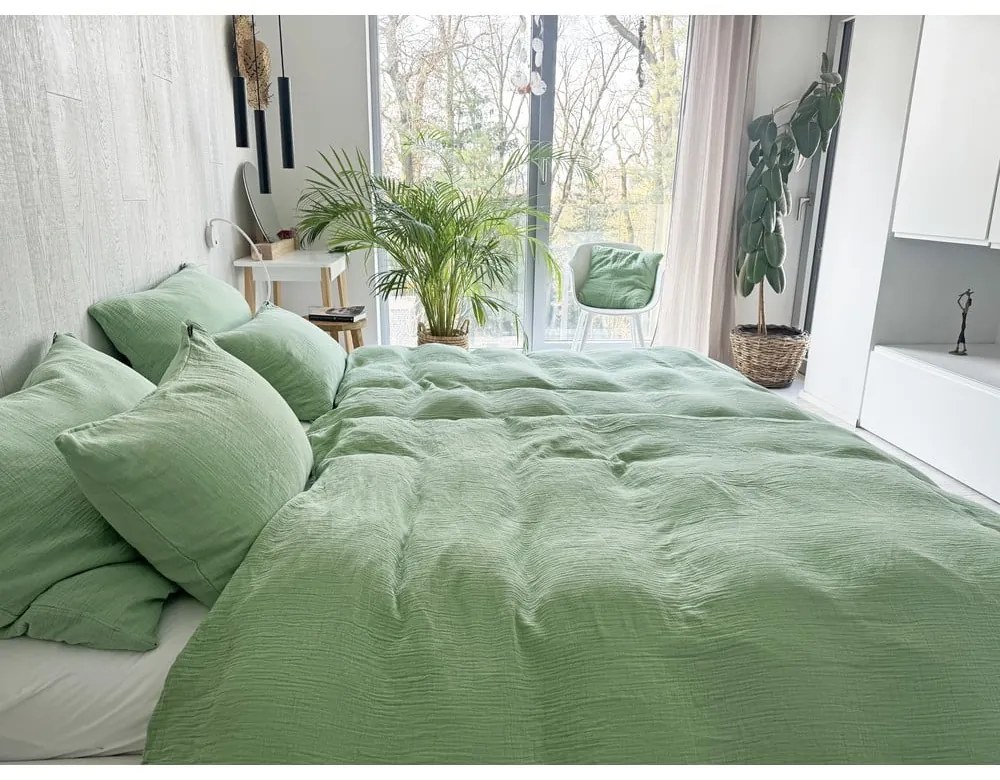 Set copripiumino e federa verde in mussola per letto singolo 135x200 cm Plain Muslin – Butter Kings