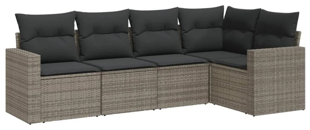 Set divano da giardino 5 pz con cuscini grigio in polyrattan