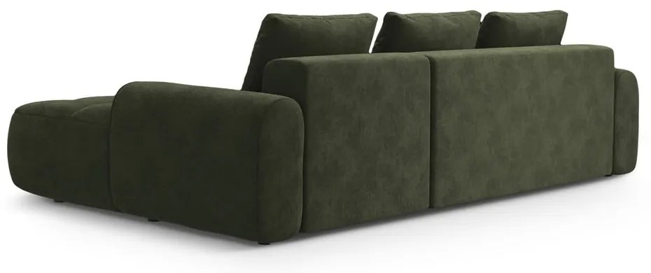 Divano angolare verde allungabile/con contenitore (con penisola a destra/con chaise lounge) con rivestimento in velluto Linz – Cosmopolitan Design