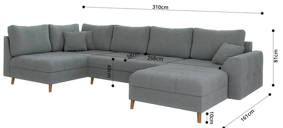 Divano angolare grigio in tessuto bouclé (angolo destro/"U") Ariella - Ropez