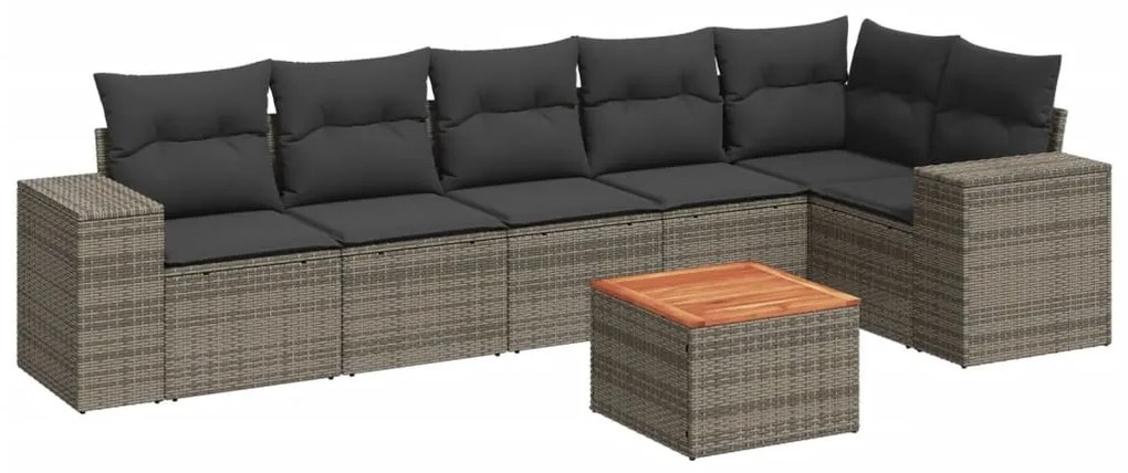 Set divani da giardino 7 pz con cuscini grigio in polyrattan