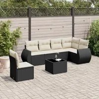 Set Divani da Giardino con Cuscini 7pz Nero Polyrattan 3221435