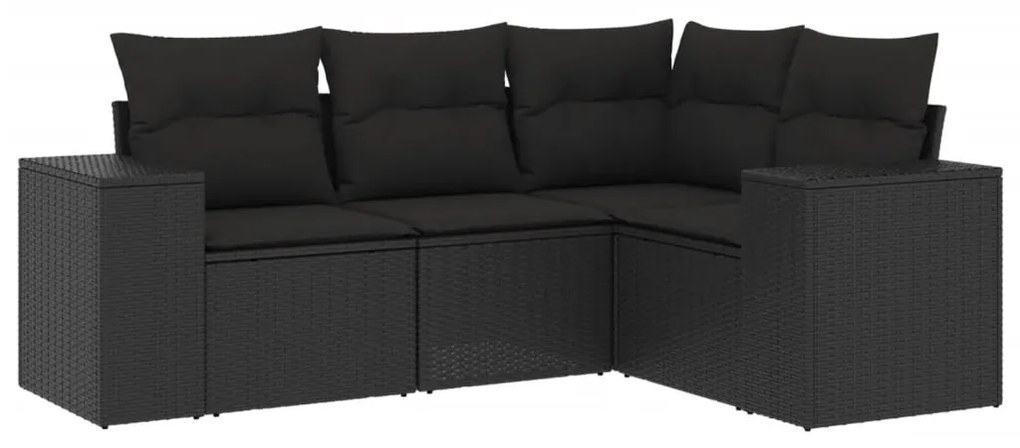 Set Divani da Giardino 4 pz con Cuscini Nero in Polyrattan