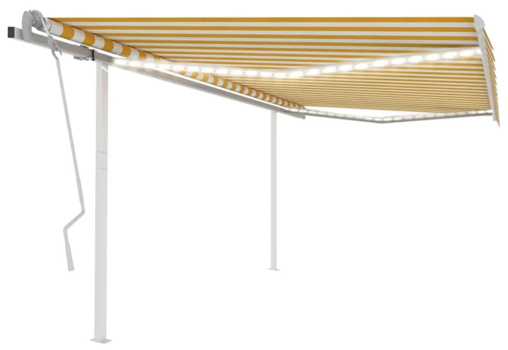 Tenda Da Sole Retrattile Manuale Con Led 4x3,5 M Gialla Bianca /