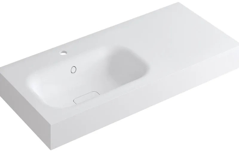 Lavabo integrale rettangolare vasca a sinistra L 100.5 x H 15 x P 46 cm in resina bianco lucido