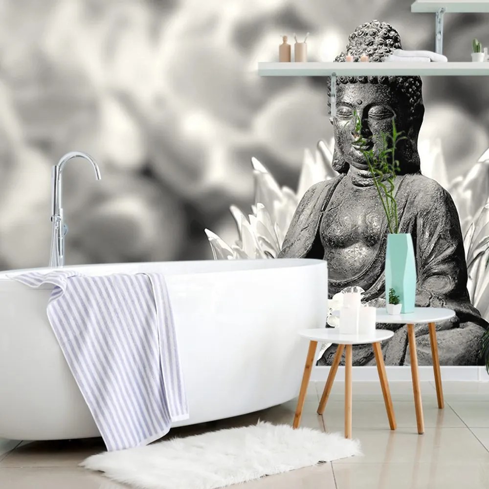 Carta da parati – Buddha tranquillo bianco e nero