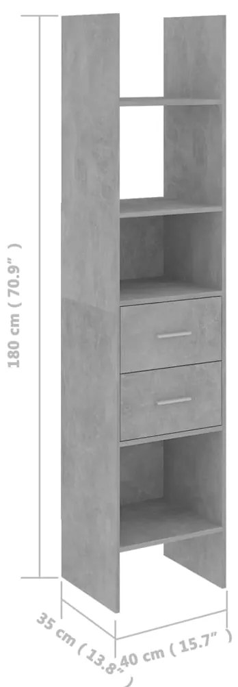 Libreria Grigio Cemento 40x35x180 cm in Legno Multistrato