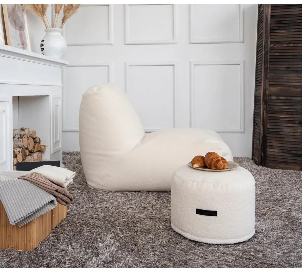 Puof a sacco grigio chiaro con rivestimento in bouclé Mini – SLOWDOWN