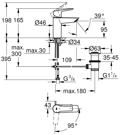 GROHE 311372432 - Miscelatore per lavabo QUICKFIX START 165 mm nero
