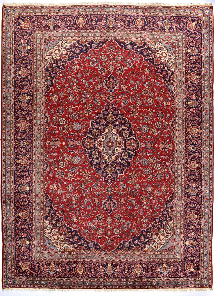 Kashan Tappeto 400x300 Rosso (Iran) Annodato A Mano