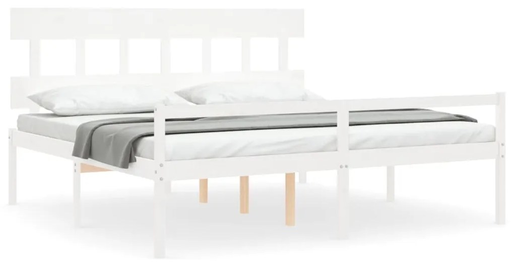 Letto per Anziani con Testiera Bianco Super King Legno Massello