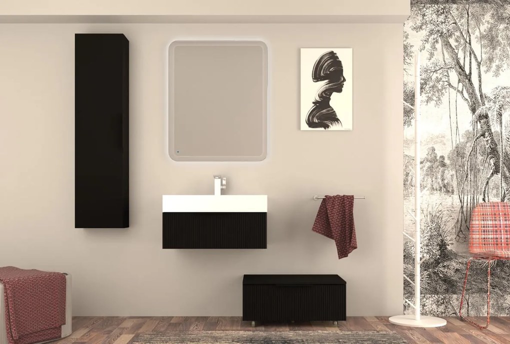 Mobile da bagno sospeso sotto lavabo L 70 x H 25 x P 44 cm nero laccato opaco, 1 cassetto BADEN HAUS Modula