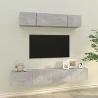 Set di Mobili Porta TV 4 pz Grigio Cemento in Legno Multistrato cod mxl 34022