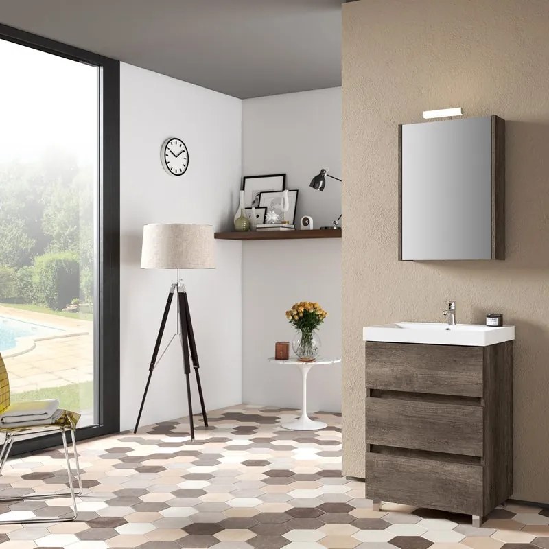 Mobile sottolavabo e lavabo Kora rovere scuro L 60 x H 89.5 x P 46 cm 3 cassetti