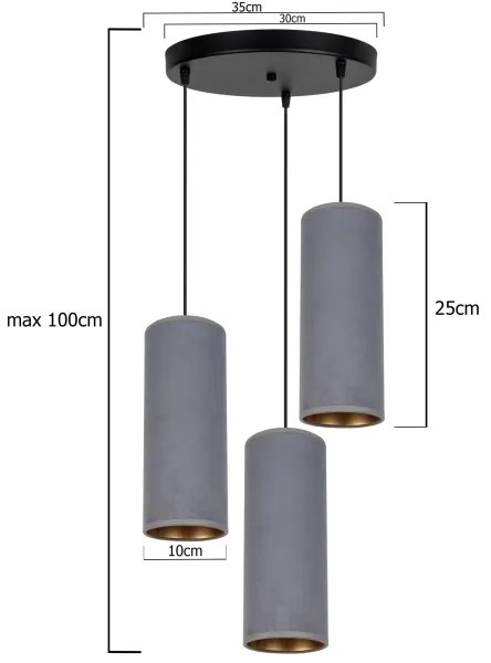 Lampadario a sospensione con filo AVALO 3xE27/60W/230V diametro 35 cm grigio