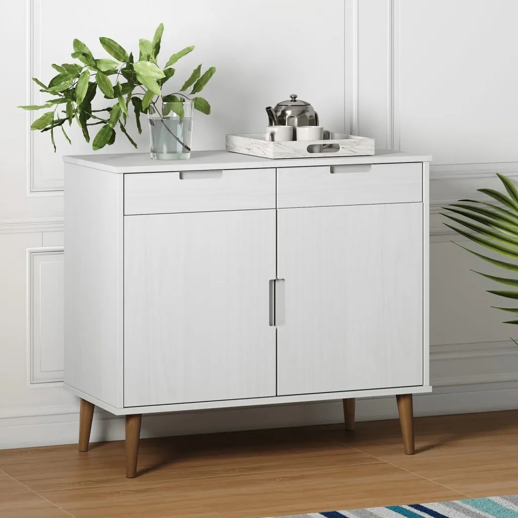 Credenza Molde Bianca 90x40x80 Cm İn Legno Massello Di Pino /