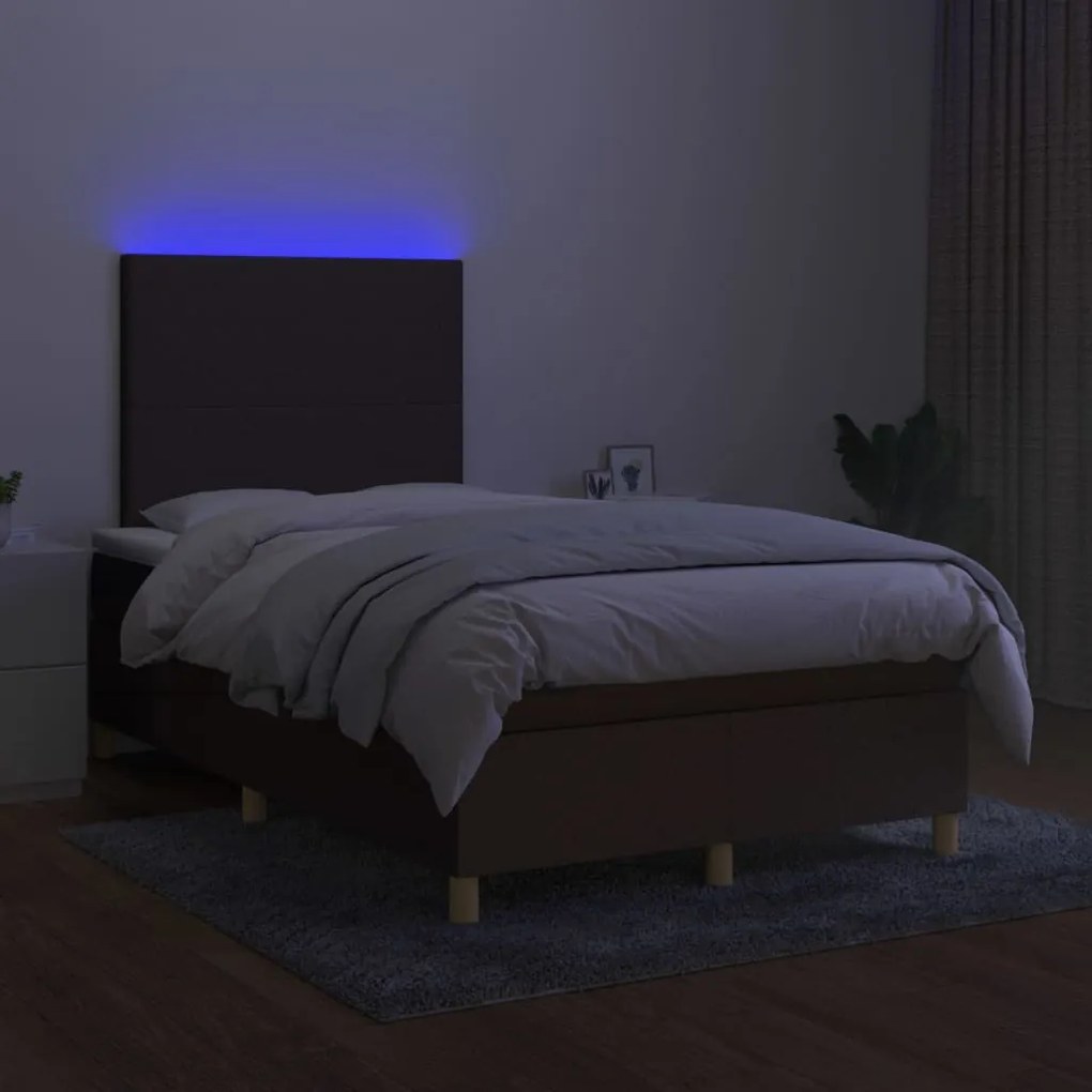 Letto a molle materasso e led marronescuro 120x190cm in tessuto