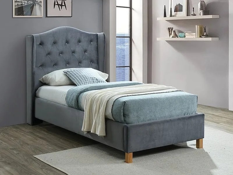 Letto Aspen imbottito in velluto grigio - Blu14 - 90 x 200 cm