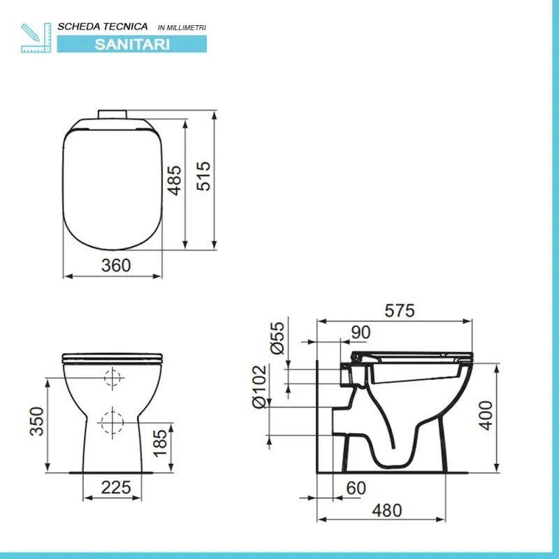 Sanitari Ideal Standard tradizionali scarico a parete e copriwater originale I.Life A