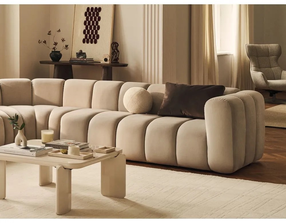 Divano angolare componibile blu con rivestimento in ciniglia Lupine – Micadoni