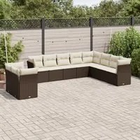 Set Divani da Giardino 10pz con Cuscini in Polyrattan Marrone 3217863