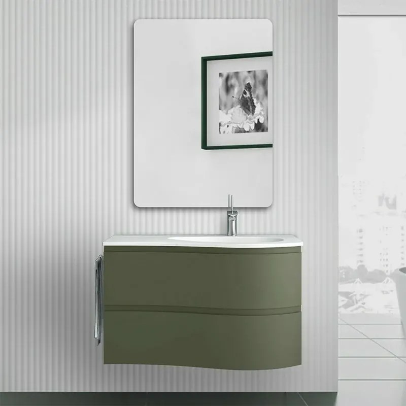 Mobile bagno sospeso 90 cm Melody verde bosco con vasca a destra