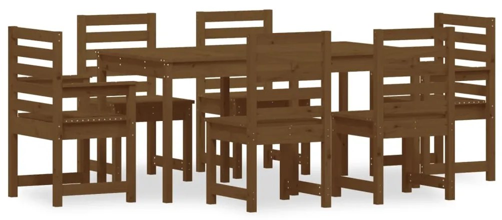 Set da Pranzo da Giardino 7 pz Miele in Legno Massello di Pino