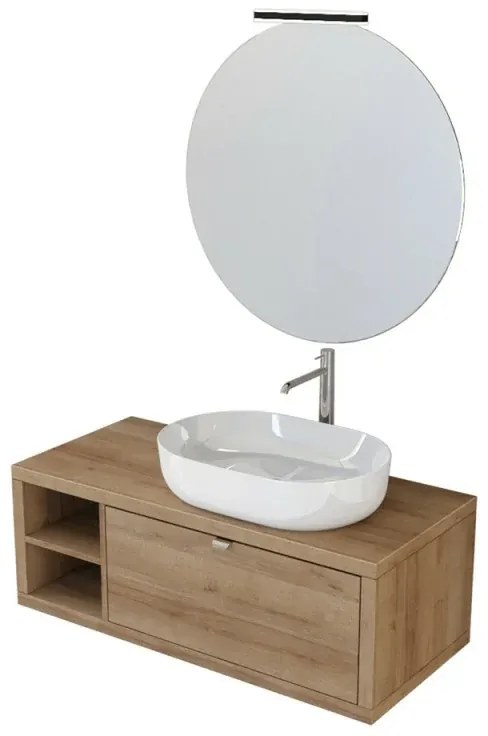 Mobile bagno sospeso 110 cm rovere miele Master lavabo 42,5 e specchio 80