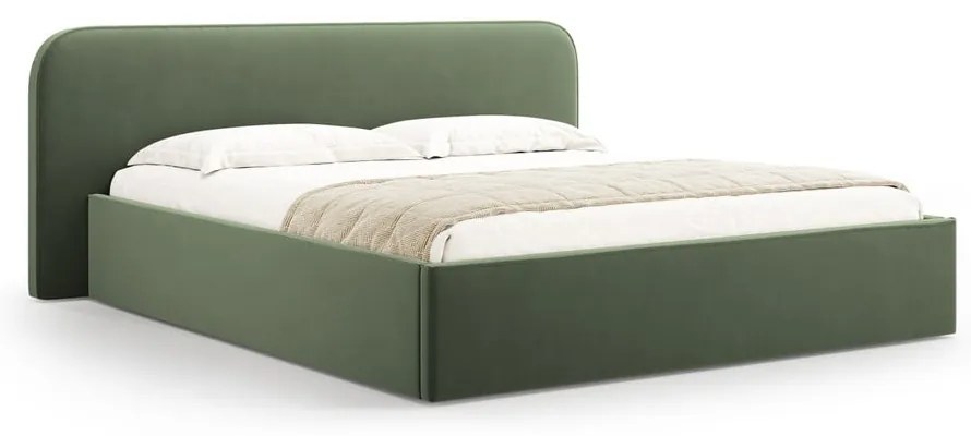 Letto matrimoniale imbottito verde con contenitore e rete inclusi 160x200 cm Elizabeth – Micadoni