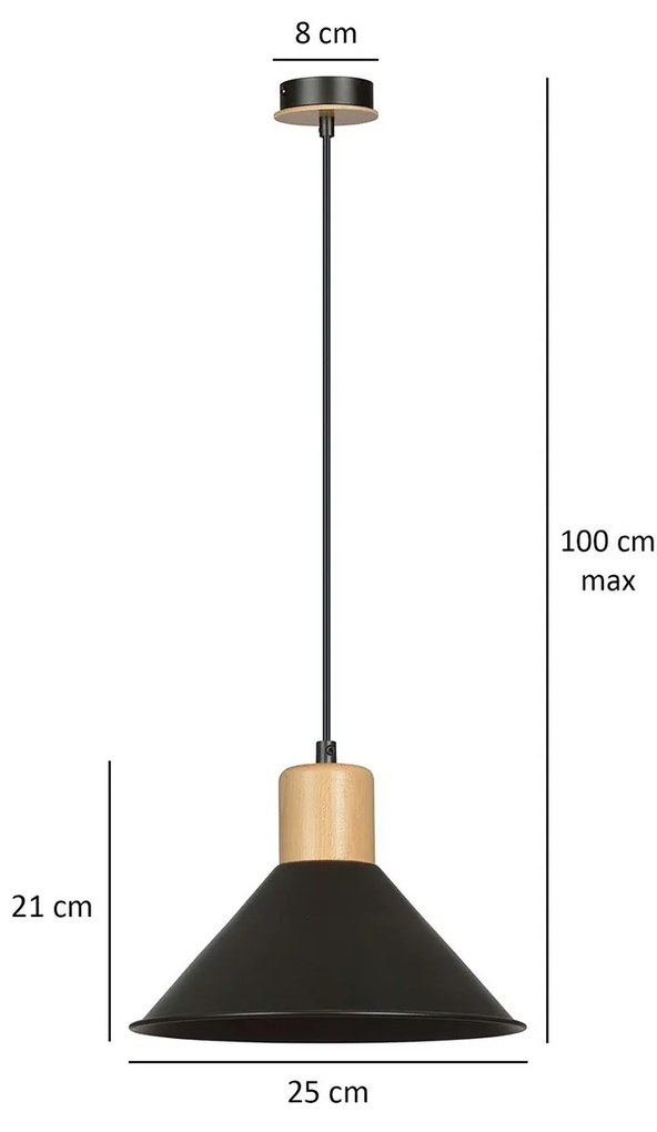 Sospensione Nordica 1 Luce Rowen In Acciaio Nero E Legno