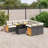 Set Divani da Giardino 9 pz con Cuscini Nero in Polyrattan 3273884