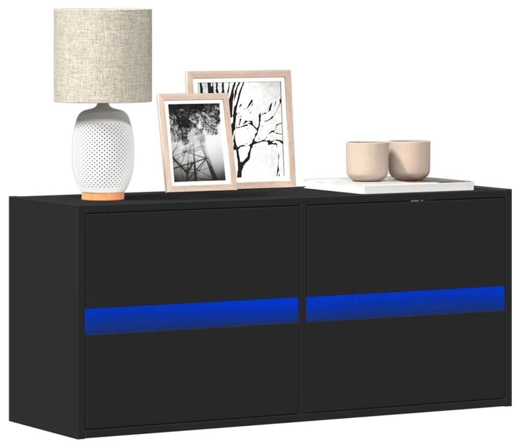 Mobile Tv A Parete Con Luci Led Nero 100x31x45 Cm /