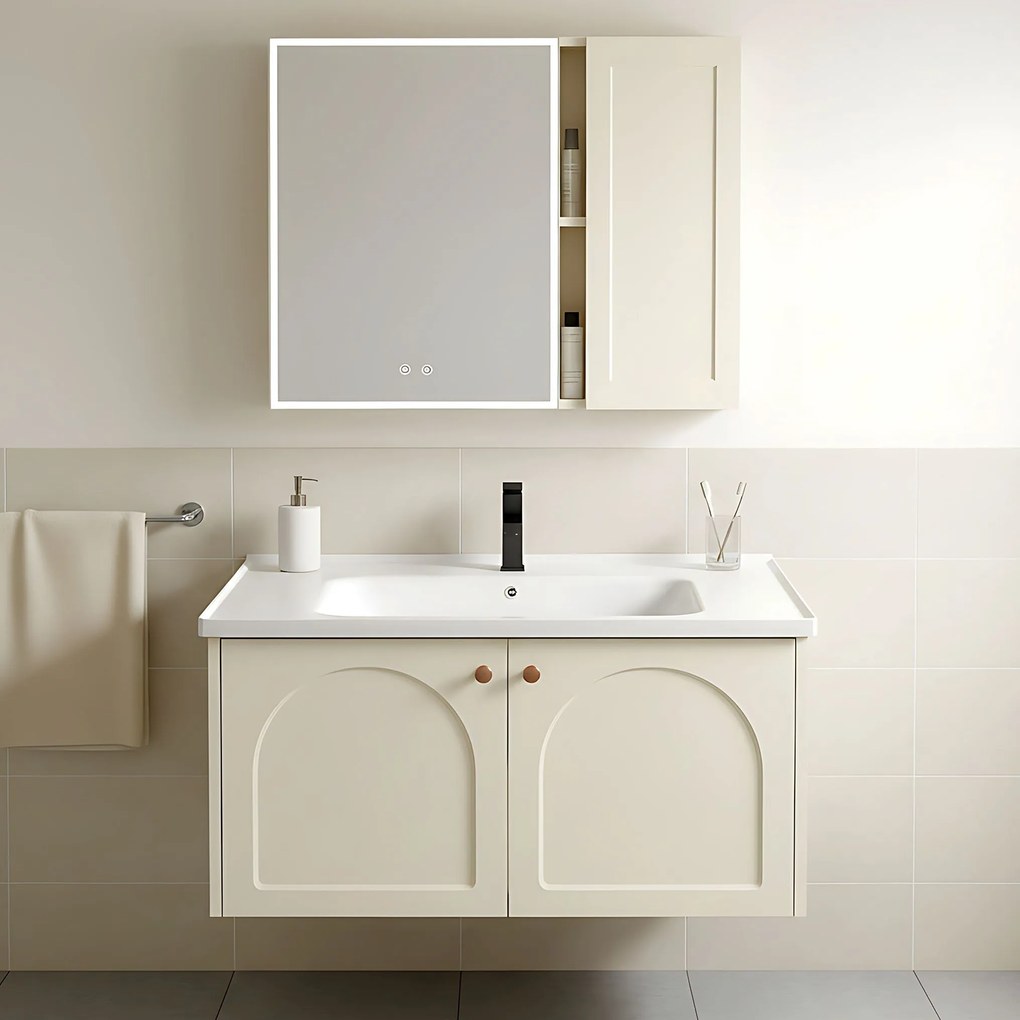 Set di mobili da bagno con lavabo Denver 80cm Creme
