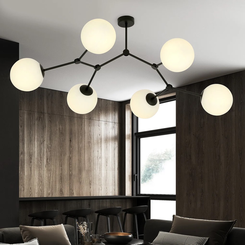 Plafoniera Minimal Iperione Acciaio Nero Bianco 6 Luci E14 Ip20