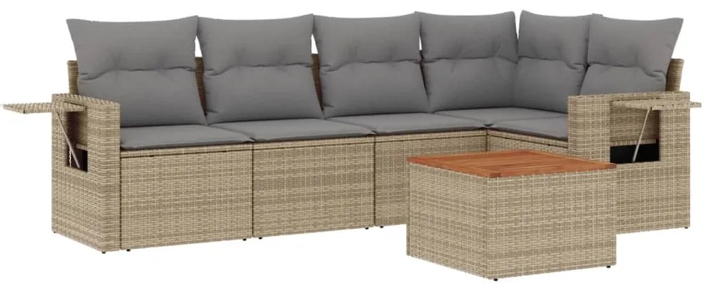 Set divano da giardino 6 pz con cuscini beige misto polyrattan