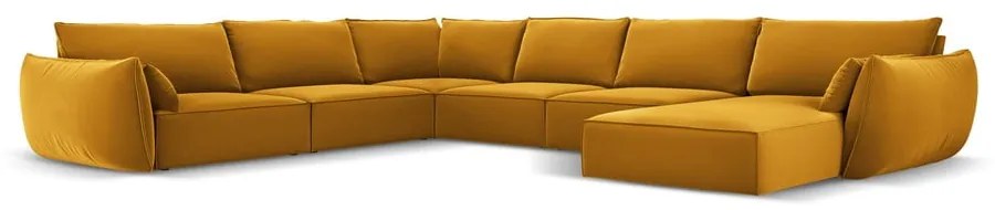 Divano angolare color senape (con penisola a sinistra/a U) con rivestimento in velluto Vanda – Mazzini Sofas