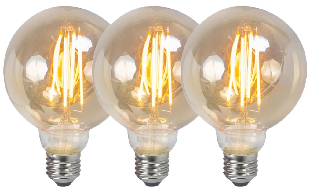 Set di 3 Lampadine LED E27 dimmerabili G95 fumé 5W 380lm 2200K