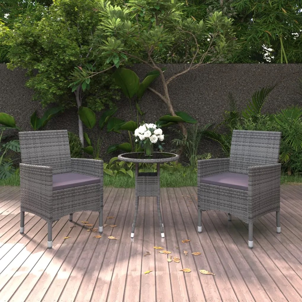 Set Da Pranzo Per Giardino 3 Pz İn Polyrattan Grigio /