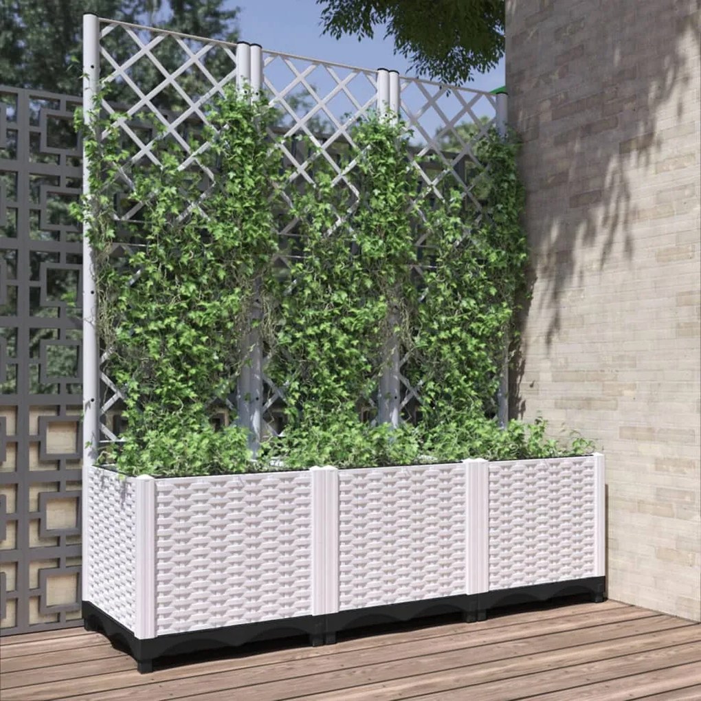 Fioriera Da Giardino Con Graticcio Bianco 120x40x136 Cm Pp /