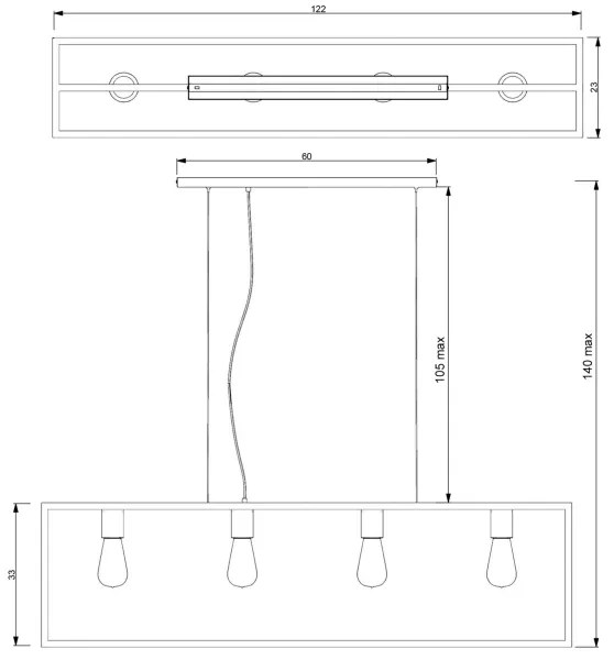 Lampadario su corda CORNICE 4xE27/60W/230V rame