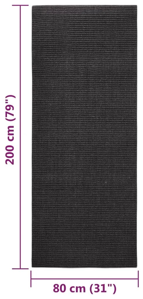 Tappeto in Sisal Naturale 80x200 cm Nero