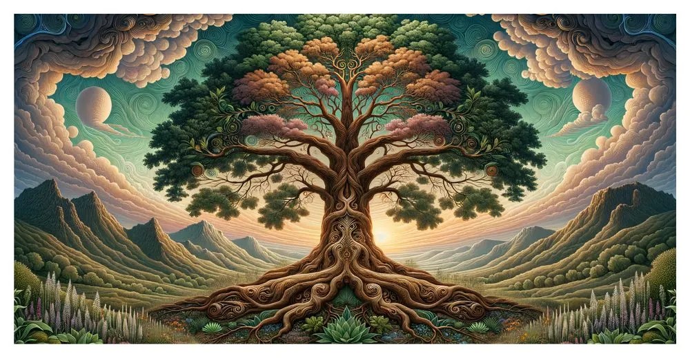 Quadro su tela – Misterioso albero della vita sotto il cielo