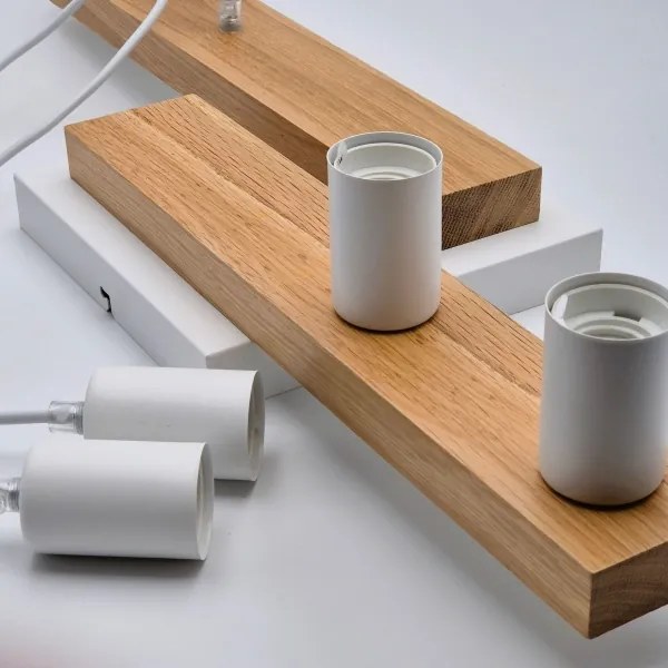 Lampadario a sospensione con filo CORTINA 4xE27/15W/230V bianco/quercia