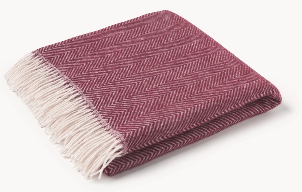 Coperta in lana con motivo a spina di pesce e frange Tirol